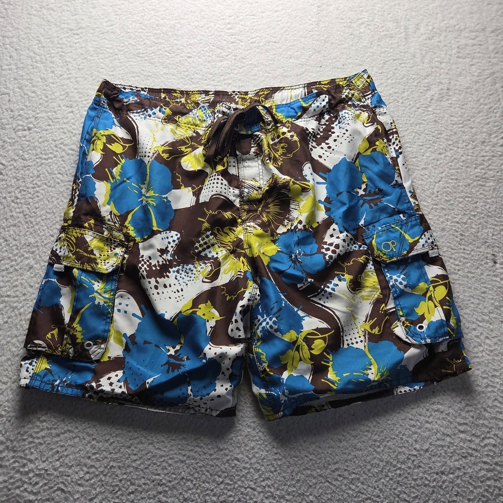 Op Swim Trunks Mens 2XL Multicolor Floral Hawaiian Shorts Lined Elastic Waist